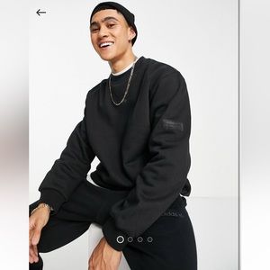 Adidas Originals 'Trefoil Linear' Black Crewneck Sweatshirt with Arm Patch